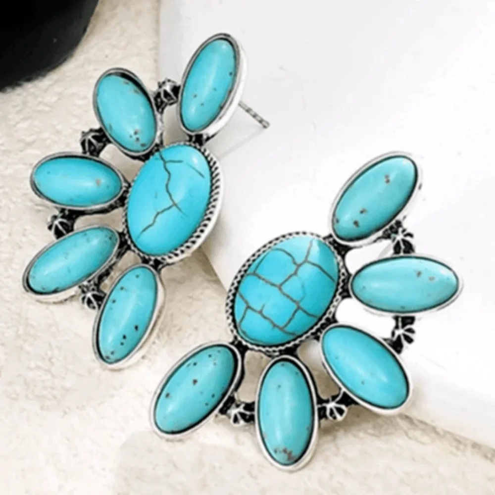 Turquoise Floral Silver Earrings